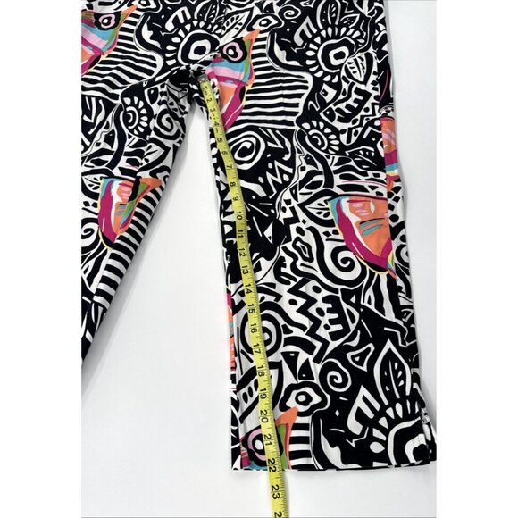Nouveau Capri Pants Womens 12 Black Stretch Colorful Butterfly Art Geometric 90s - Picture 8 of 10
